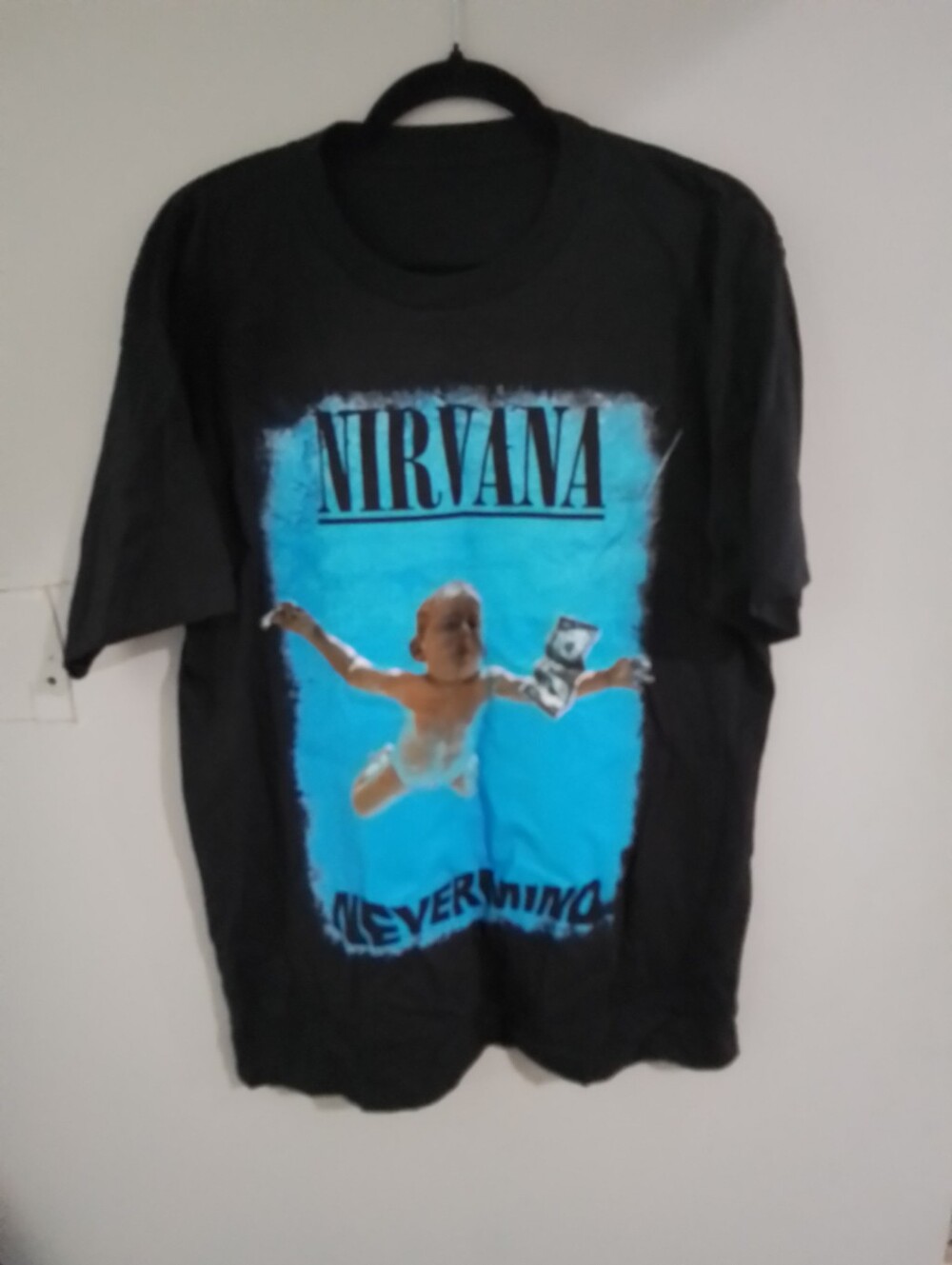 NIRVANA Black Mens Tee with Bright Blue 'Nevermind' Graphic